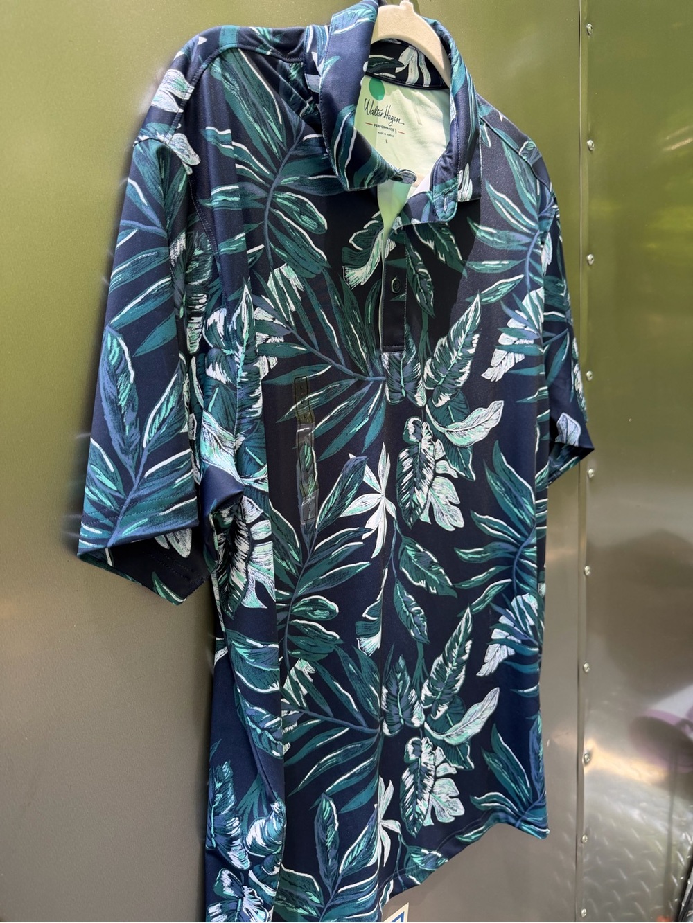 Walter Hagen Navy Tropical Leaf Print Button-Down Shirt